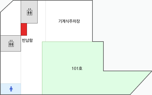 이룸청소년도서관 1층 안내도 : 기계식주차장, 101호, 남자화장실, 엘리베이터 2대